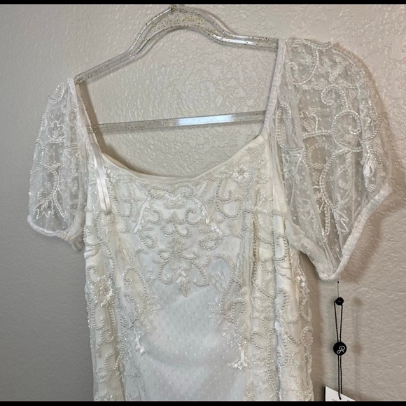 adrianna papell womens off shoulder beaded white dress new size 18 - Picture 5 of 6
